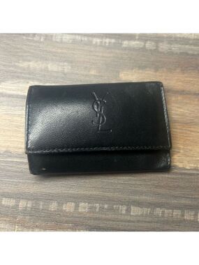 Vintage 1970s Saint Laurent YSL Leather Keychain Wallet Gold Brass